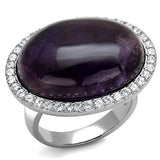 High polished (no plating) Stainless Steel Ring with Semi-Precious Amethyst Crystal in Amethyst