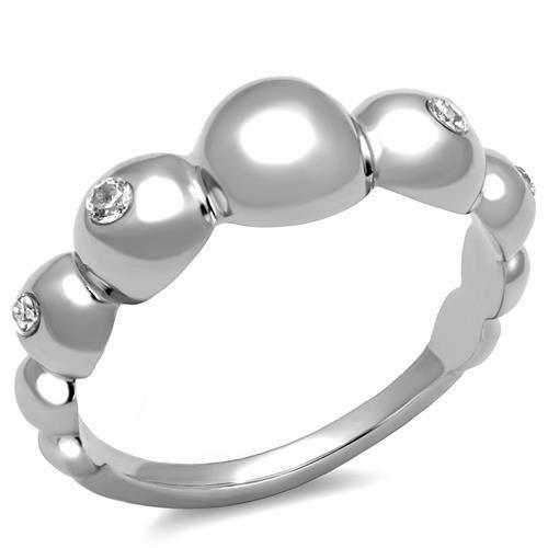 High polished (no plating) Stainless Steel Ring with AAA Grade CZ  in Clear