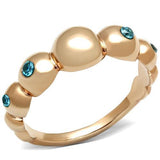 IP Rose Gold(Ion Plating) Stainless Steel Ring with AAA Grade CZ  in Sea Blue