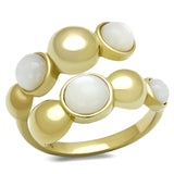 IP Gold(Ion Plating) Stainless Steel Ring with Semi-Precious Coral in Aurora Borealis (Rainbow Effect)