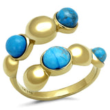 IP Gold(Ion Plating) Stainless Steel Ring with Semi-Precious Turquoise in Sea Blue