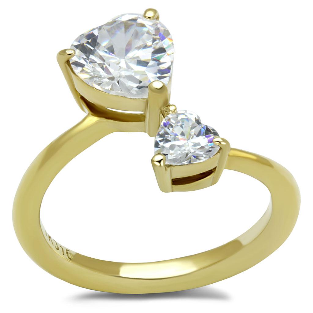IP Gold(Ion Plating) Stainless Steel Ring with AAA Grade CZ  in Clear