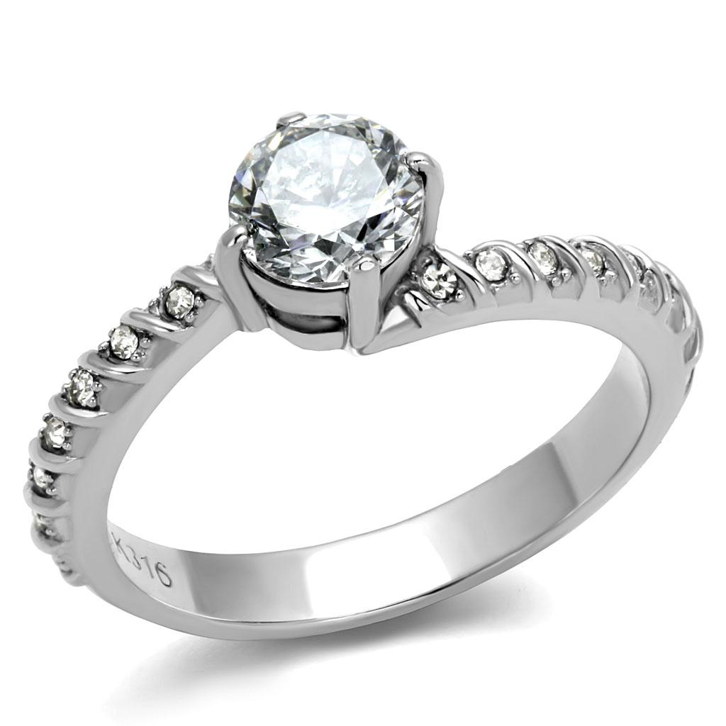 High polished (no plating) Stainless Steel Ring with AAA Grade CZ  in Clear