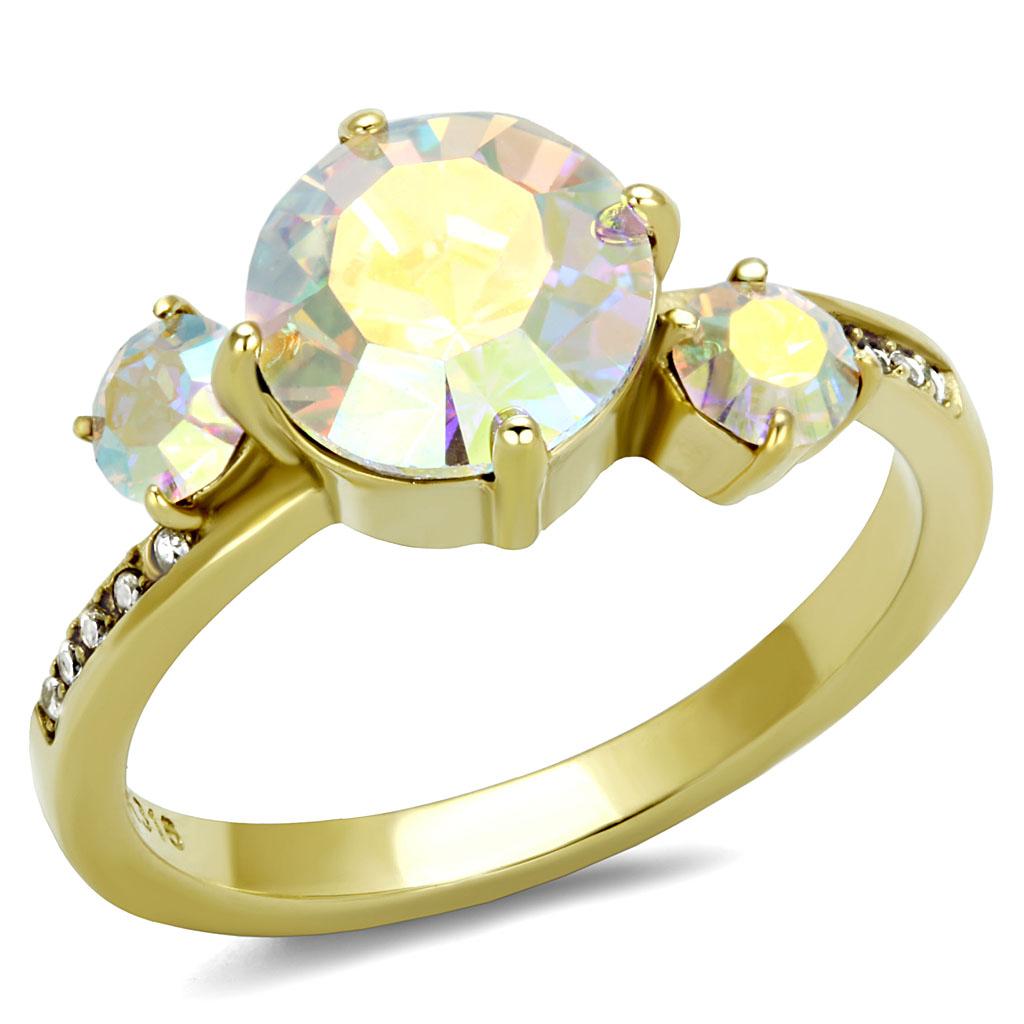 IP Gold(Ion Plating) Stainless Steel Ring with Top Grade Crystal  in Multi Color