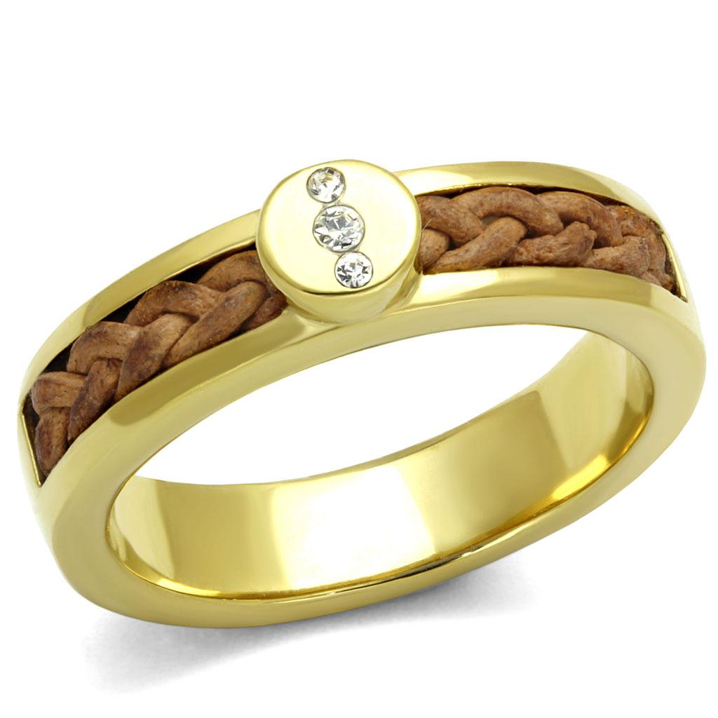 IP Gold(Ion Plating) Stainless Steel Ring with Top Grade Crystal  in Clear