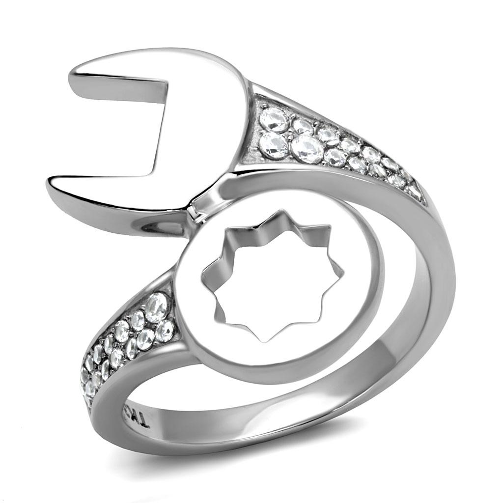 High polished (no plating) Stainless Steel Ring with AAA Grade CZ  in Clear