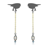 IP Gold+ IP Black (Ion Plating) Stainless Steel Earrings with Semi-Precious Opal in Aurora Borealis (Rainbow Effect)