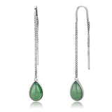 High polished (no plating) Stainless Steel Earrings with Semi-Precious Jade in Emerald
