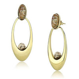 IP Gold(Ion Plating) Stainless Steel Earrings with Semi-Precious Oligoclase in Multi Color