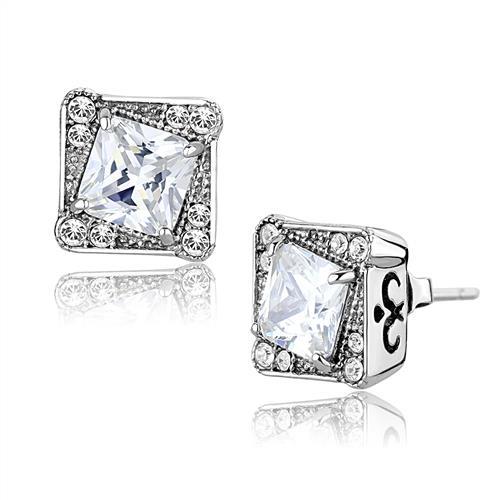 High polished (no plating) Stainless Steel Earrings with AAA Grade CZ  in Clear