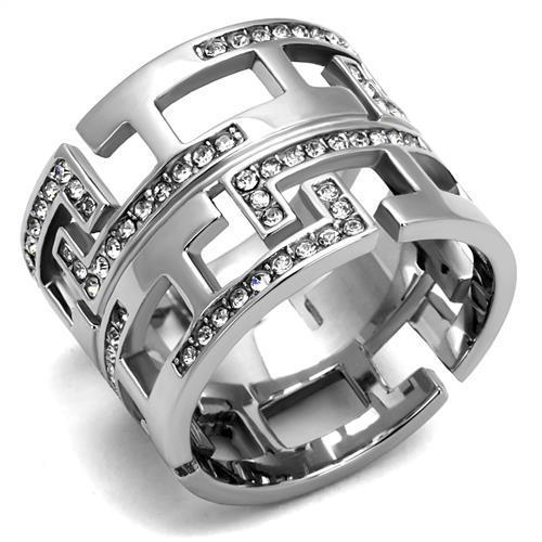 High polished (no plating) Stainless Steel Ring with Top Grade Crystal  in Clear