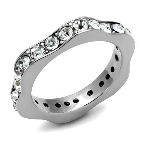 High polished (no plating) Stainless Steel Ring with Top Grade Crystal  in Clear