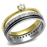 Two-Tone IP Gold (Ion Plating) Stainless Steel Ring with AAA Grade CZ  in Clear