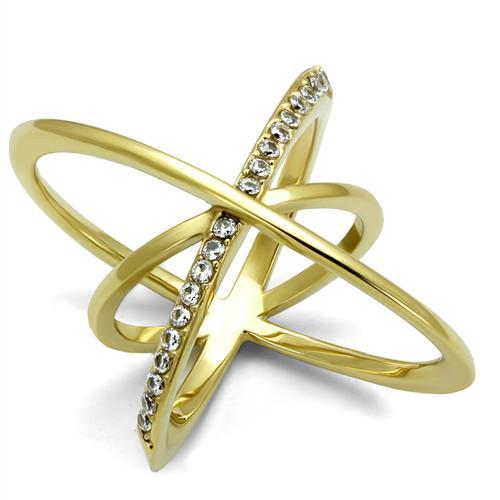 IP Gold(Ion Plating) Stainless Steel Ring with AAA Grade CZ  in Clear