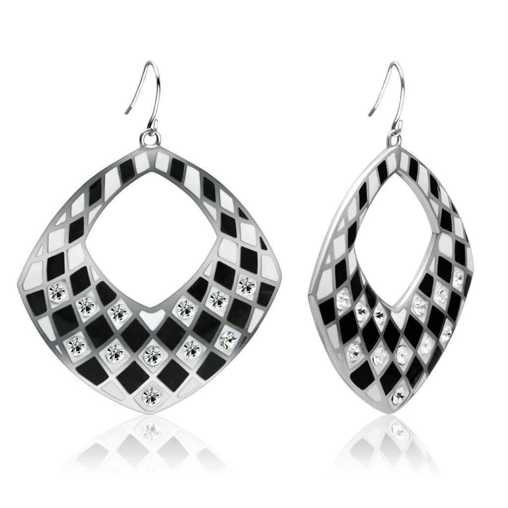 High polished (no plating) Stainless Steel Earrings with Top Grade Crystal  in Clear