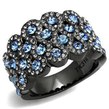 IP Light Black  (IP Gun) Stainless Steel Ring with Top Grade Crystal  in Light Sapphire