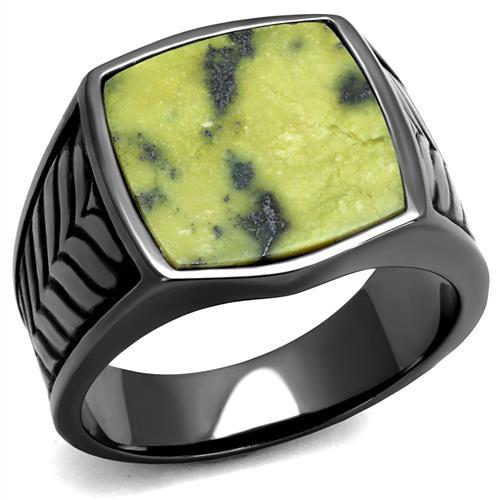 IP Light Black  (IP Gun) Stainless Steel Ring with Semi-Precious Topaz Jade in Topaz