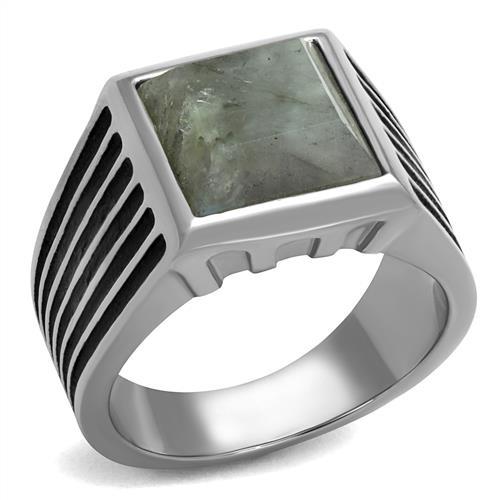 High polished (no plating) Stainless Steel Ring with Synthetic Twinkling in Gray