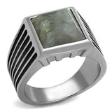 High polished (no plating) Stainless Steel Ring with Synthetic Twinkling in Gray