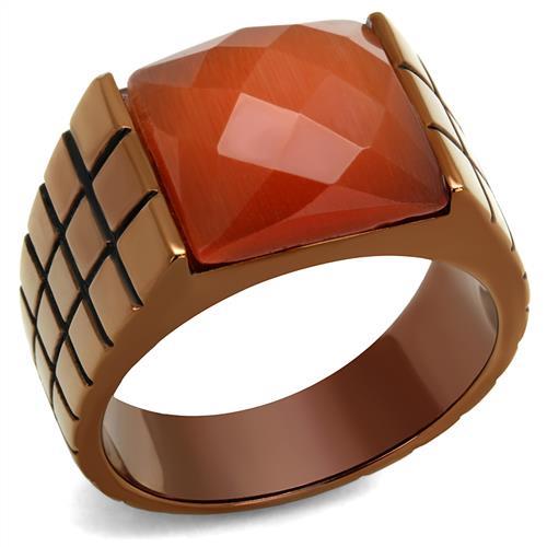 IP Coffee light Stainless Steel Ring with Semi-Precious Cat Eye in Orange