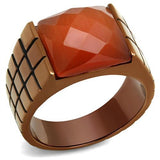 IP Coffee light Stainless Steel Ring with Semi-Precious Cat Eye in Orange