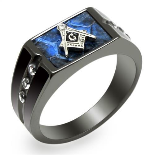 Two-Tone IP Black Stainless Steel Ring with AAA Grade CZ  in Clear