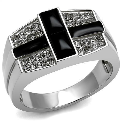 High polished (no plating) Stainless Steel Ring with Semi-Precious Agate in Jet