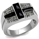 High polished (no plating) Stainless Steel Ring with Semi-Precious Agate in Jet
