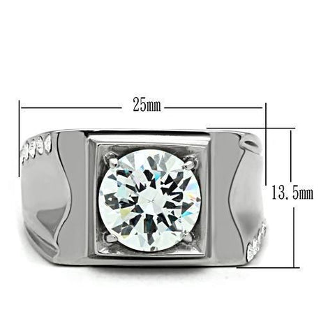 High polished (no plating) Stainless Steel Ring with AAA Grade CZ  in Clear