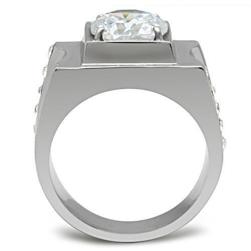 High polished (no plating) Stainless Steel Ring with AAA Grade CZ  in Clear