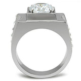 High polished (no plating) Stainless Steel Ring with AAA Grade CZ  in Clear