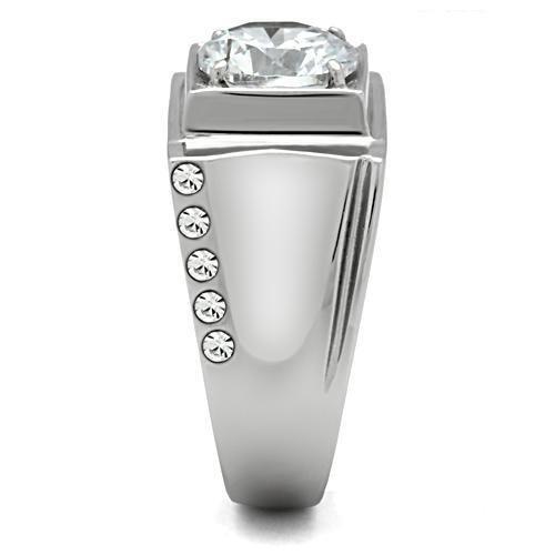 High polished (no plating) Stainless Steel Ring with AAA Grade CZ  in Clear