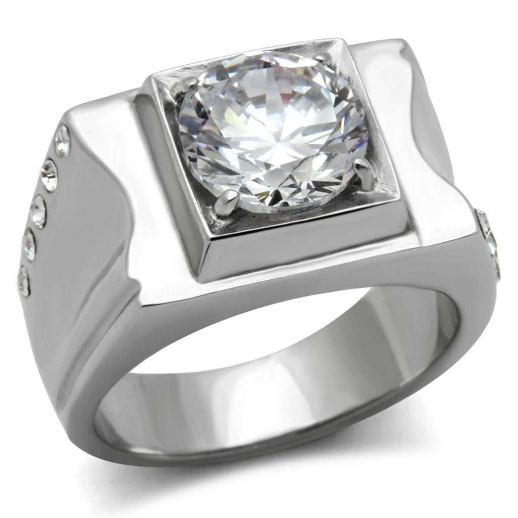 High polished (no plating) Stainless Steel Ring with AAA Grade CZ  in Clear