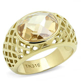 IP Gold(Ion Plating) Stainless Steel Ring with AAA Grade CZ  in Champagne