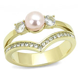 IP Gold(Ion Plating) Stainless Steel Ring with Synthetic Pearl in Rose