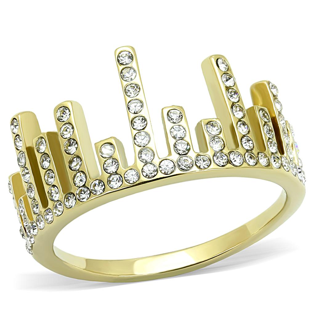 IP Gold(Ion Plating) Stainless Steel Ring with Top Grade Crystal  in Clear