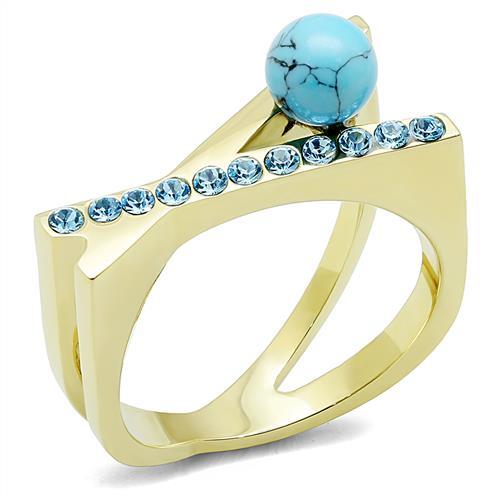 IP Gold(Ion Plating) Stainless Steel Ring with Synthetic Turquoise in Turquoise