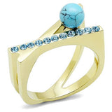 IP Gold(Ion Plating) Stainless Steel Ring with Synthetic Turquoise in Turquoise