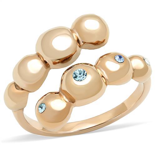 IP Rose Gold(Ion Plating) Stainless Steel Ring with Top Grade Crystal  in Sea Blue