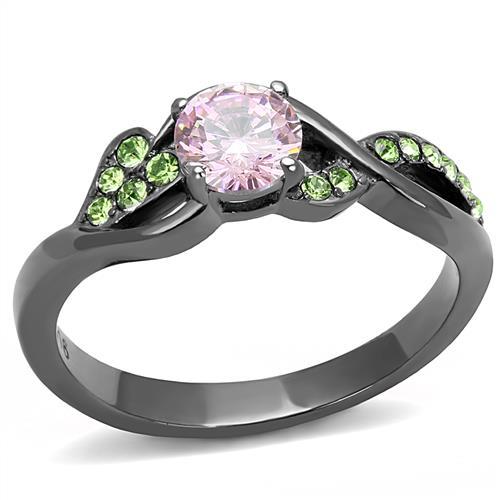 IP Light Black  (IP Gun) Stainless Steel Ring with AAA Grade CZ  in Rose