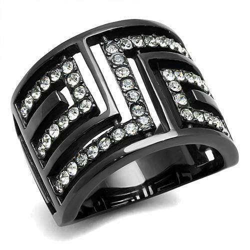 IP Light Black  (IP Gun) Stainless Steel Ring with Top Grade Crystal  in Clear