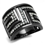 IP Light Black  (IP Gun) Stainless Steel Ring with Top Grade Crystal  in Clear