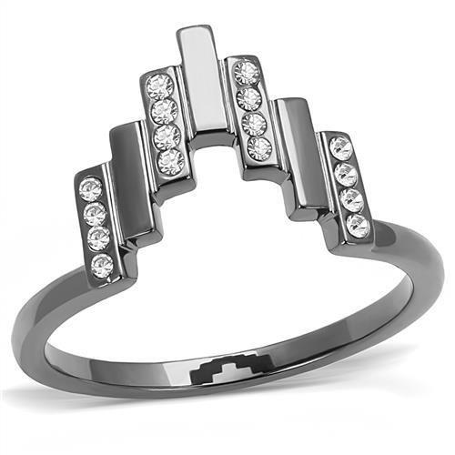 IP Light Black  (IP Gun) Stainless Steel Ring with Top Grade Crystal  in Clear