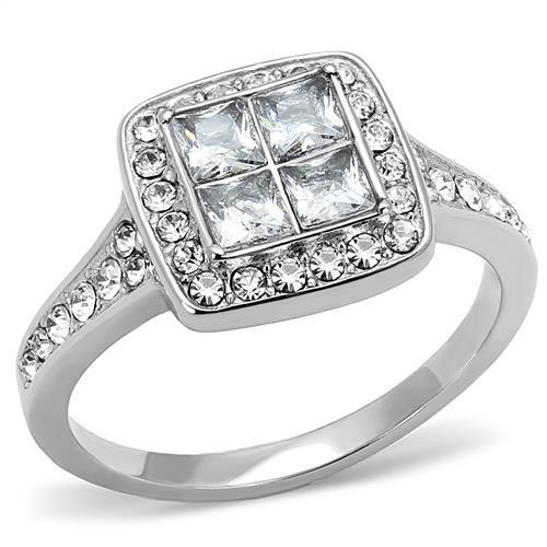 High polished (no plating) Stainless Steel Ring with AAA Grade CZ  in Clear