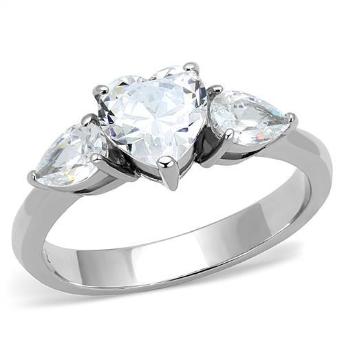 High polished (no plating) Stainless Steel Ring with AAA Grade CZ  in Clear
