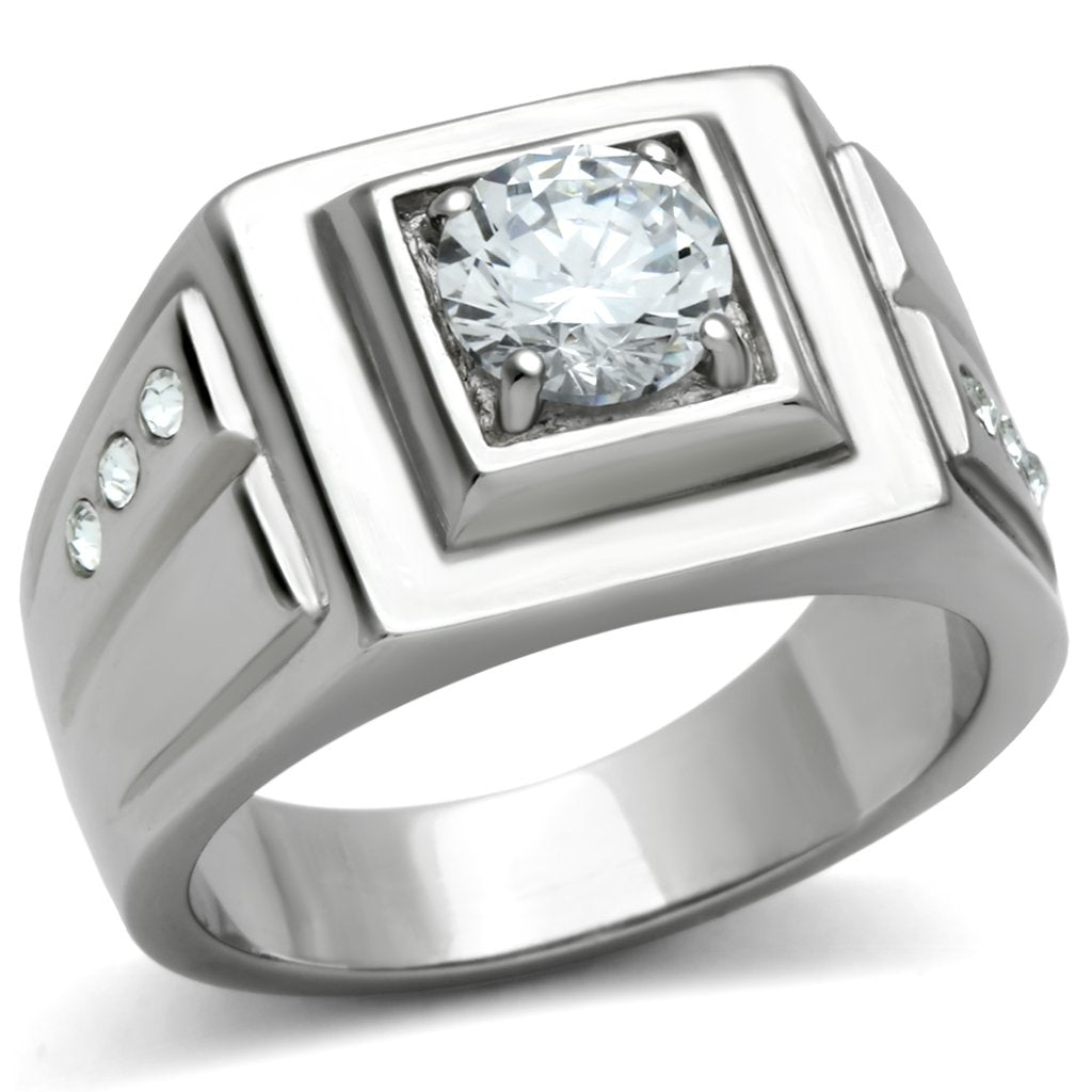 High polished (no plating) Stainless Steel Ring with AAA Grade CZ  in Clear