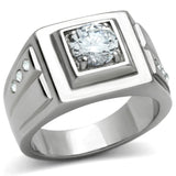 High polished (no plating) Stainless Steel Ring with AAA Grade CZ  in Clear
