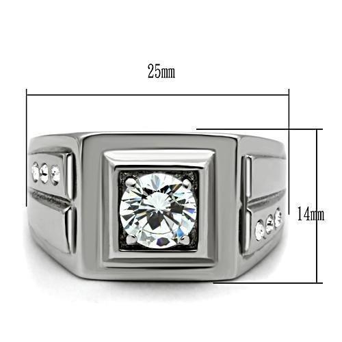 High polished (no plating) Stainless Steel Ring with AAA Grade CZ  in Clear