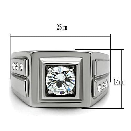 High polished (no plating) Stainless Steel Ring with AAA Grade CZ  in Clear