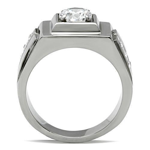 High polished (no plating) Stainless Steel Ring with AAA Grade CZ  in Clear